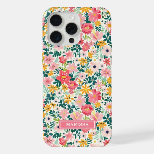 サンゴ色の可愛い花のモノグラム iPhoneケース (裏面)