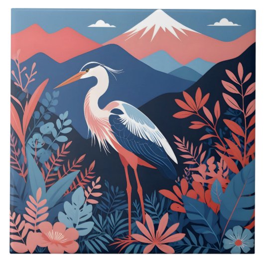 サンゴ色の山のサギのタイル タイル (正面)