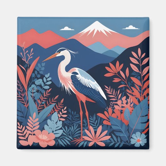 サンゴ色の山のサギのマグネット マグネット (正面)