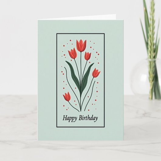 サンゴ色の花の誕生日カード カード (正面)