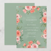 サンゴ色の花咲く草原のウェディング 招待状 (正面/裏面)