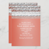 サンゴ色ピンクのディップシルバーグリッター パーティー招待状 招待状 (正面/裏面)