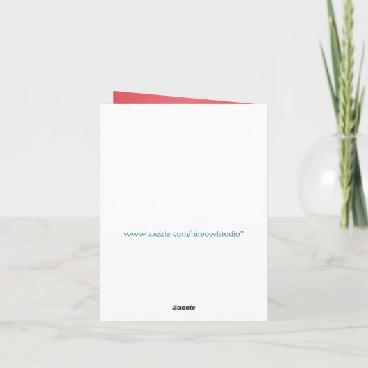 サンゴ色/ターコイズブルーの花柄ハートの感謝カード サンキューカード (裏面)