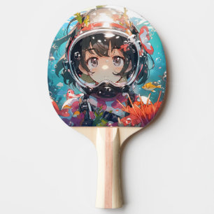 サンゴ覆いヘルメットをかぶった水中アニメガール 卓球ラケット