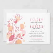 サンゴ赤の花グラフィック紙吹雪結婚花びら 招待状 (正面)