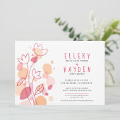 サンゴ赤の花グラフィック紙吹雪結婚花びら 招待状 (スタンド正面)