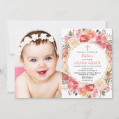 サンゴ赤面ピンクガールバプテスマ写真 招待状 (正面)