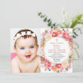 サンゴ赤面ピンクガールバプテスマ写真 招待状 (スタンド正面)