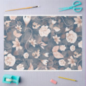 サンゴ赤面ピンクフローラルパターンブルー 薄葉紙 (クラフト)