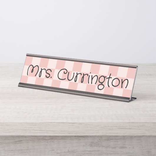 サンゴ赤面市松模様に先生 デスクネームプレート (正面)