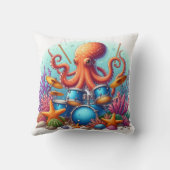 サンゴ遊礁の中のタコのカラフルドラム クッション (裏面)