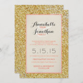 サンゴ金ゴールドグリッターの結婚発表招待状 招待状 (正面/裏面)