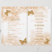 サンゴ金ゴールド蝶の結婚式プログラム (正面/裏面)