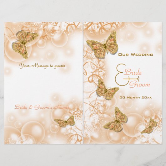 サンゴ金ゴールド蝶の結婚式プログラム (裏面)
