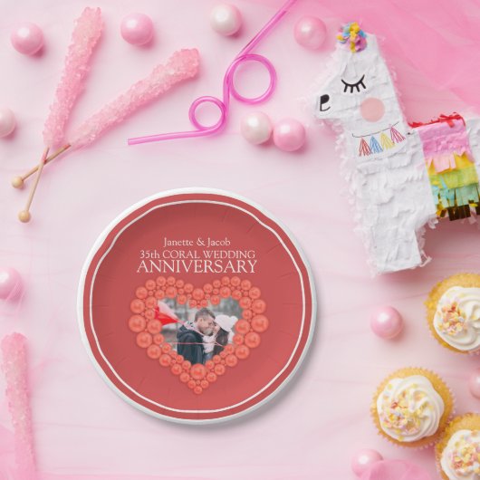 サンゴ35周年記念写真ハート紙プレート ペーパープレート (パーティー)