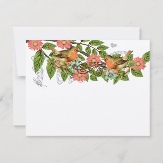 サンゴ アップル アクア ヴィンテージ 鳥 結婚式 招待状 招待状 (裏面)