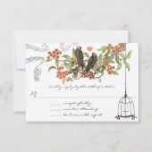 サンゴ　アップル　アクア　ヴィンテージ　鳥　結婚式　招待状 招待状 (正面)