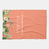 サンゴ ウォーターカラー トロピカル フラワー ビーチ ハウス キッチンタオル (横)