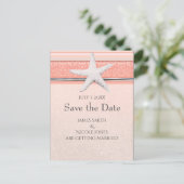 サンゴ オレンジ & ホワイト スターフィッシュ ビーチ セーブ・ザ・デート 案内ポストカード (スタンド正面)