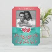 サンゴ、グリーンフローラ結合ハート写真招待状 招待状 (スタンド正面)
