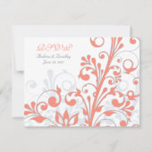 サンゴ グレー ホワイト アブストラクト フラワー ウェディング RSVP カード (裏面)