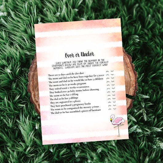 サンゴ ストライプ フラミンゴ オーバー アンダー ベビー シャワー ゲーム 招待状