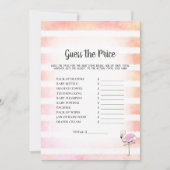 サンゴ ストライプ フラミンゴ 価格当てゲーム シャワー ゲーム 招待状 (正面)