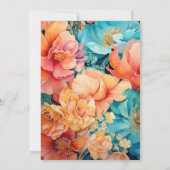 サンゴ、ターコイズ、および金ゴールドフローラ結婚の 招待状 (裏面)