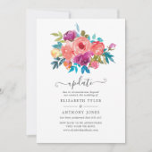サンゴ、ターコイズ、紫のフローラ結婚の更新 招待状 (正面)