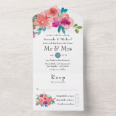 サンゴ、ターコイズ、紫のフローラ オールインワン招待状 (内側)