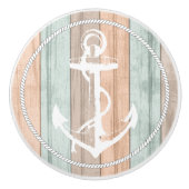 サンゴ、ティール(緑がかった色)、タンビーチウッド – 航海のいかり セラミックノブ (正面)