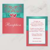 サンゴ、ティール(緑がかった色)フローラ、ハートエンクロージャカード エンクロージャーカード (正面/裏面)