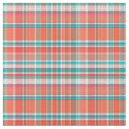 サンゴ、ティール（緑がかった色）、名門私立校風のホワイトマドラススタイルPlaid Sz3#2 ファブリック