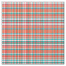 サンゴ、ティール（緑がかった色）、名門私立校風のホワイトマドラススタイルPlaid Sz3#2 ファブリック