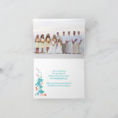 サンゴ、ティール（緑がかった色）、白い目的地の結婚式 サンキューカード (内部)