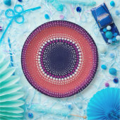 サンゴ、ナス、マゼンタ、青い万華鏡のように千変万化するパターン ペーパープレート (パーティー)