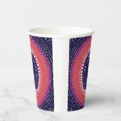 サンゴ、ナス、マゼンタ、青い万華鏡のように千変万化するパターン 紙コップ (右)