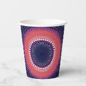 サンゴ、ナス、マゼンタ、青い万華鏡のように千変万化するパターン 紙コップ (正面)