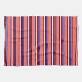 サンゴ、ネイビーブルー、ホワイト五ストライプ色パターン キッチンタオル (横)