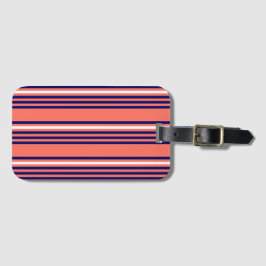 サンゴ、ネイビーブルー、ホワイト五ストライプ色パターン ラゲッジタグ