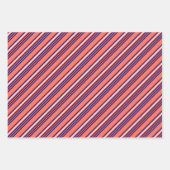 サンゴ、ネイビーブルー、ホワイト五ストライプ色パターン ラッピングペーパーシート (正面2)