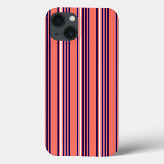 サンゴ、ネイビーブルー、ホワイト五ストライプ色パターン Case-Mate iPhoneケース (裏面)