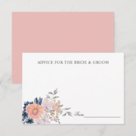 サンゴ & ネイビー フラワーズ ウェディング アドバイスカードまたはレシピカード 招待状