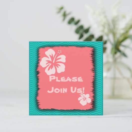 サンゴ、ハイビスカス熱帯テーマドカスタム招待状 招待状 (スタンド正面)