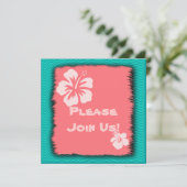 サンゴ、ハイビスカス 熱帯テーマのカスタム招待状 招待状 (スタンド正面)