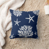 サンゴ、ヒトデ、青と白、沿岸、海洋 クッション (ブランケット)
