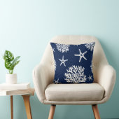 サンゴ、ヒトデ、青と白、沿岸、海洋 クッション (椅子)