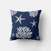 サンゴ、ヒトデ、青と白、沿岸、海洋 クッション (裏面)