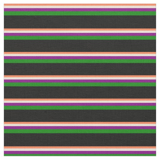 サンゴ、ビスク、紫、緑、黒 ファブリック (クローズアップ)