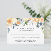 サンゴ ピンク ブルー 花の水彩 結婚式 返信カード エンクロージャーカード (スタンド正面)
